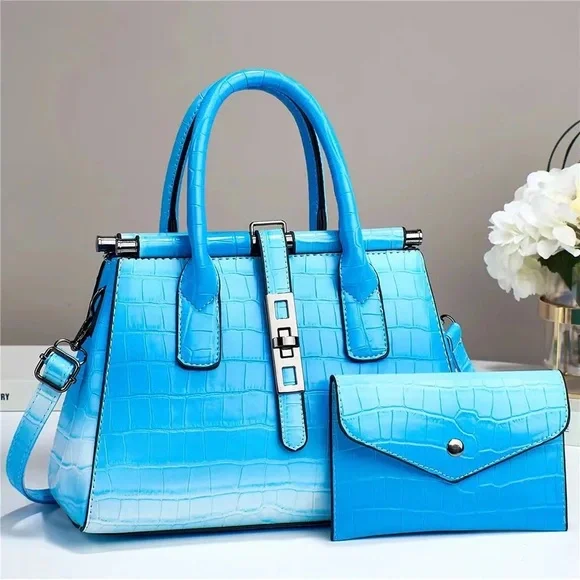 Green Texture Satchel with Silver Accents